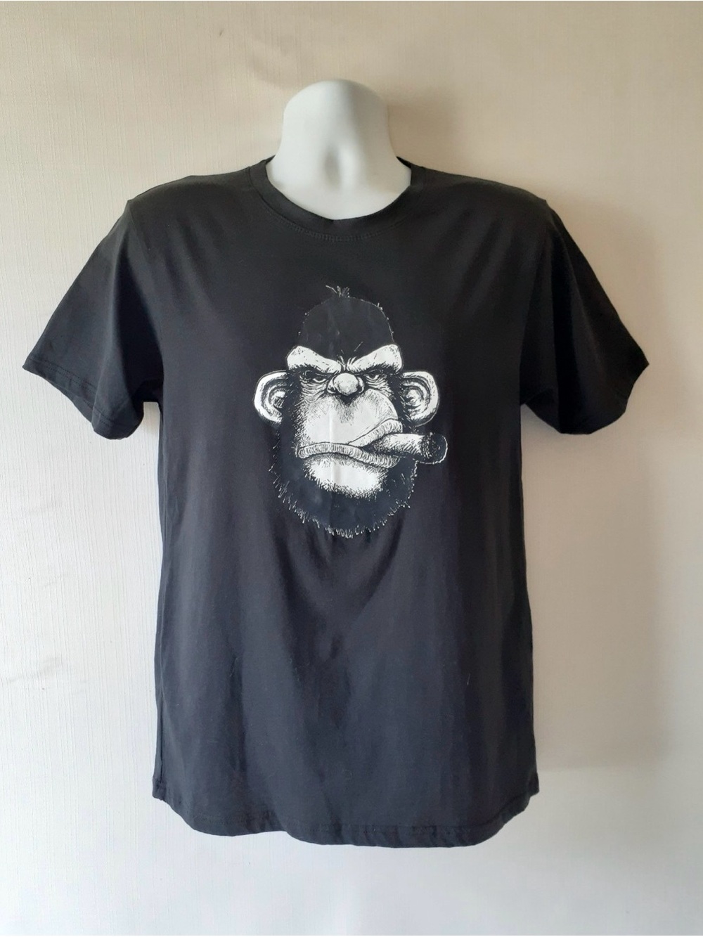 Men's Black Graphic Monkey Tee - Casual Crew Neck Shirt